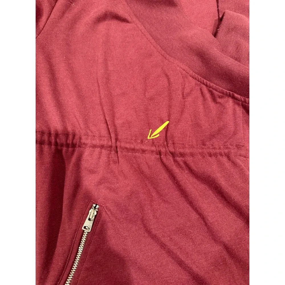AllSaints Gina Drape Jacket Burgundy Oxblood Drawstring Waist Zip Pockets